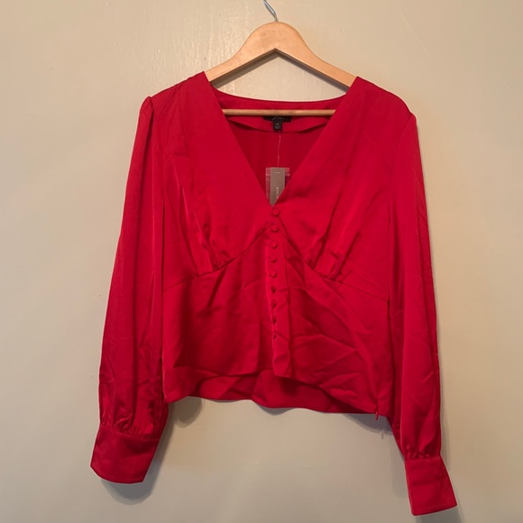 J. CREW Red Satin Blouse Crepe NWT - Picture 4 of 6